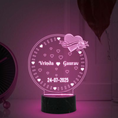 Personalized Couple Night Lamp with Multicolored Light Customized with Name Gift for Birthday Anniversary